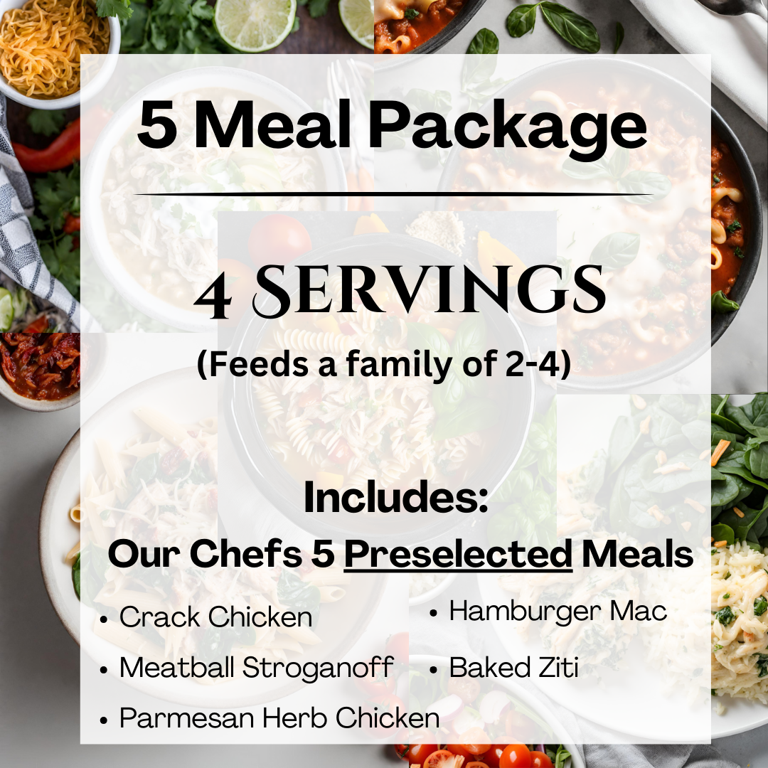 5 Meal Package: 4 Serving per Meal (Local Delivery to Brevard County FL)