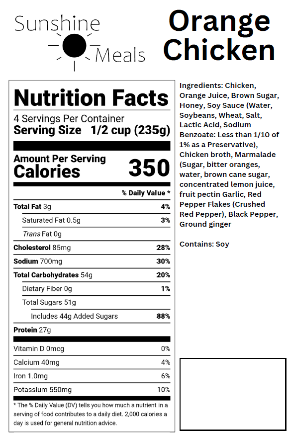 Orange Chicken Nutritional Facts – Sunshine Meals